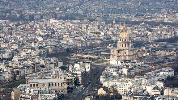 高清:鸟瞰图的巴黎城市景观与国家荣军院