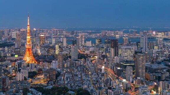 日落时分的日本东京城市景观