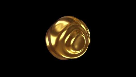 3D金色波浪球光滑抽象的液体形状