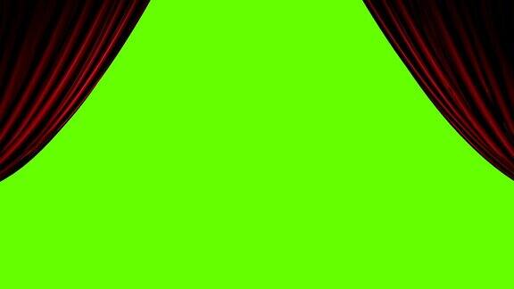 红色的窗帘开着绿色的屏风关上