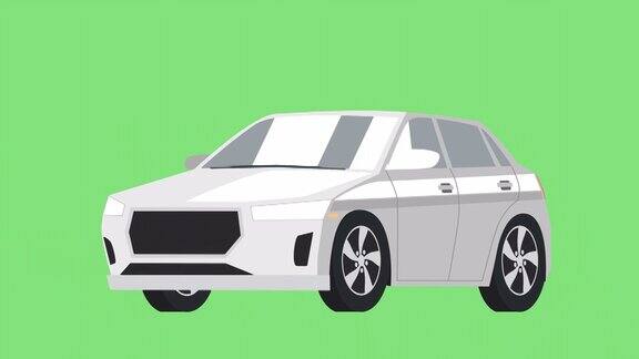 孤立的白色卡通汽车轿车动画与阿尔法频道