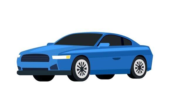 卡通孤立的蓝色汽车平动画