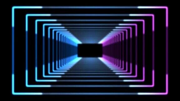 美丽的抽象方形隧道与蓝色光线移动快