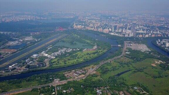 俄罗斯夏日莫斯科城河名桥高空航拍4k全景图
