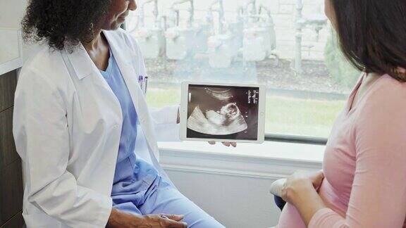 孕妇与医生检查超声图像