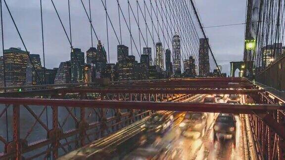 布鲁克林大桥和曼哈顿的ZO交通日夜过渡美国纽约