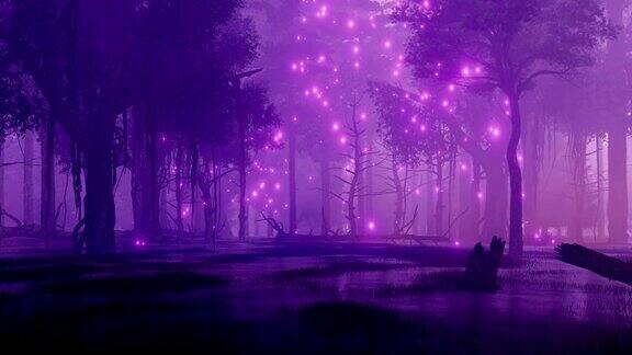 夜森林沼泽与神秘的萤火虫光
