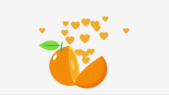 卡通橙色被分成两部分心形飞了出来