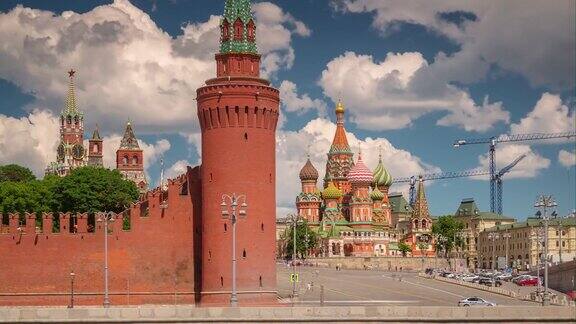夏日莫斯科著名的kremin交通海湾街道全景4k时间流逝俄罗斯