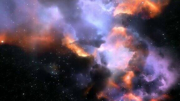 太空飞行穿过五颜六色的星云