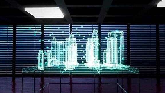 城市摩天大楼全息图模拟(3d渲染)