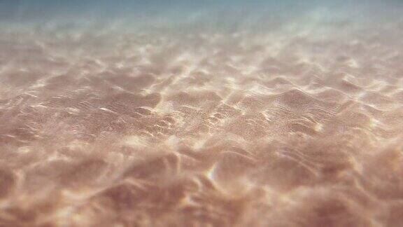 水下沙质海底水波搅动着黄沙一片沙滩阳光穿过海洋抽象背景慢动作无缝循环
