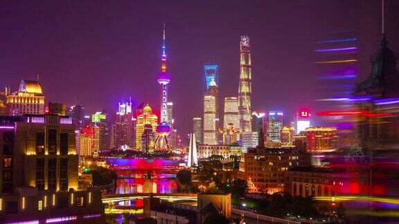 夜光上海浦东屋顶反射4k时光中国