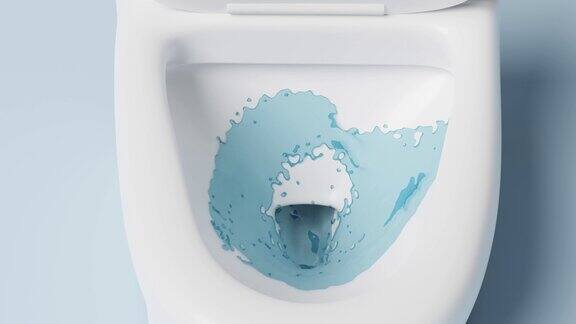 马桶被隔离在蓝色背景上强力吸力彻底清洁概念3d动画