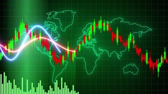 红绿烛柱运动图以动画世界图为背景看多看空股票点商业经济趋势图金融投资