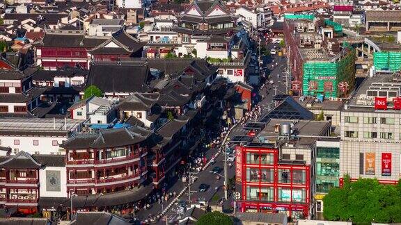 暮光上海老城区拥挤的交通街道屋顶4k时间推移中国