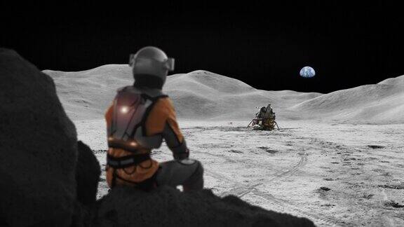 宇航员困在月球上想家天空中遥远的行星地球
