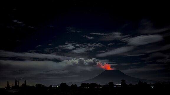 尼拉贡戈火山在夜间喷发