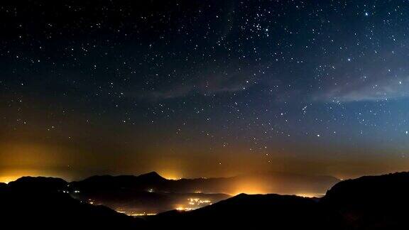 星星天空在乡村夜晚到白天时间流逝