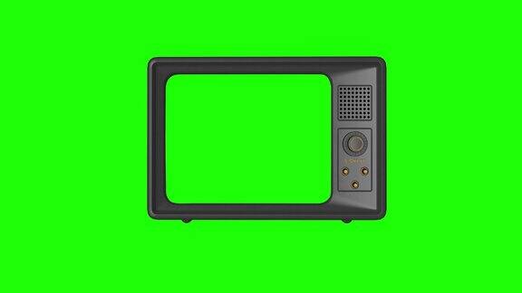 绿色屏幕变成屏幕老电视电视复古灰色黑白电视色度键动画3d