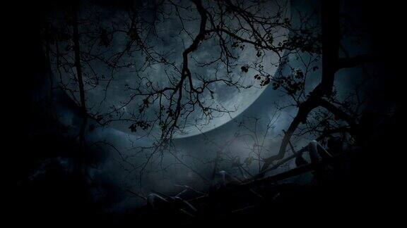 人的头骨旧篱笆烟死树和月亮