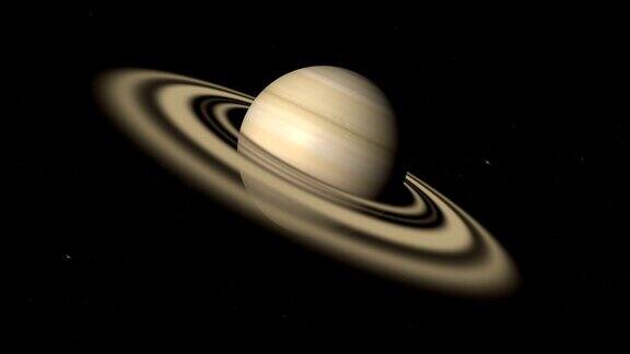 土星行星在外太空在自己的轨道上旋转循环