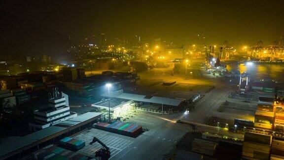 中国夜景时间照亮了深圳著名港口航拍全景4k时间间隔