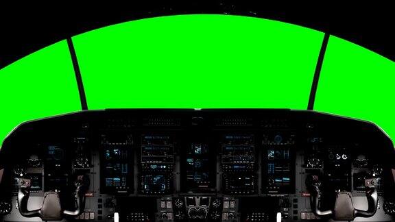 绿色屏幕上的未来主义宇宙飞船驾驶舱