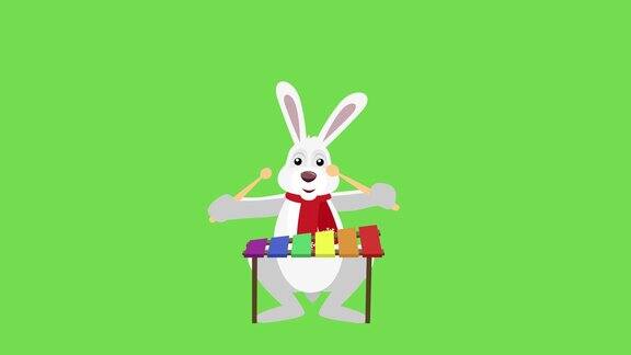 卡通小圣诞兔子扁平角色扮演木琴动画包括哑光
