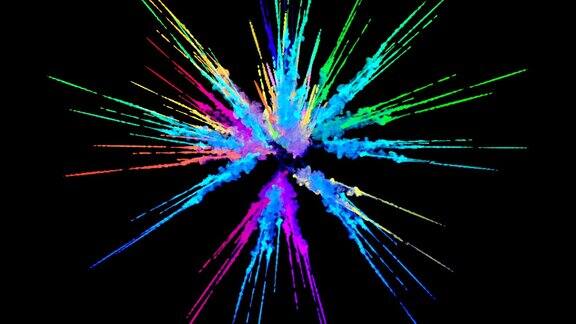 爆炸的火药孤立在黑色背景3d动画的粒子作为彩色的背景或覆盖效果迸发出彩虹般的色彩粉饼呈现出明亮如胡里节2