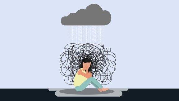 悲伤的孕妇独自坐在雨中
