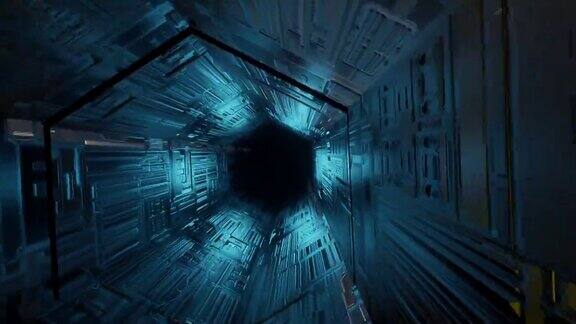 动画干净的未来外星科幻幻想飞机库隧道走廊-3d渲染