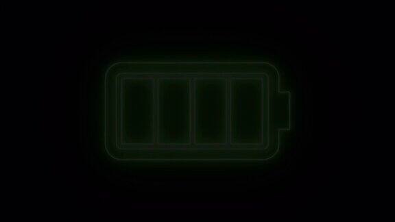 全绿色电池2d动画霓虹灯图标股票视频