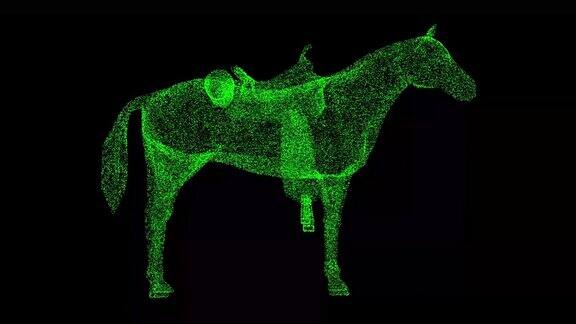 3D马与马鞍旋转黑色背景牧场动物概念赛马和娱乐商业广告背景用于标题文本演示3d动画60FPS