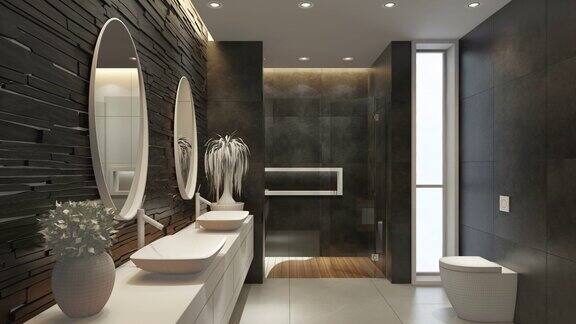 4k现代极简主义浴室从空白到全色的纹理效果概念