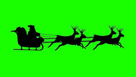 圣诞老人坐着雪橇驯鹿拉着圣诞礼物小的数目剪影动画循环绿色屏幕视频优化的按键
