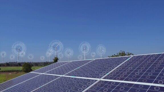 太阳能电池板和风力涡轮机生态清洁能源与全息技术