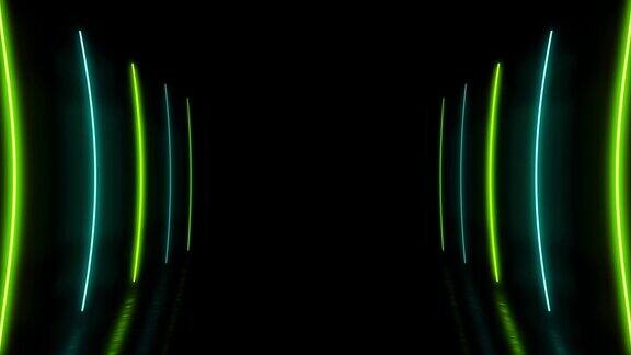 绿色霓虹灯棒方式缩放抽象彩色背景与明亮的霓虹灯发光的光线和发光的线条背景循环的背景光速无缝循环动画
