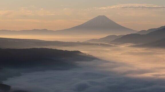 日落时分的富士山和云海