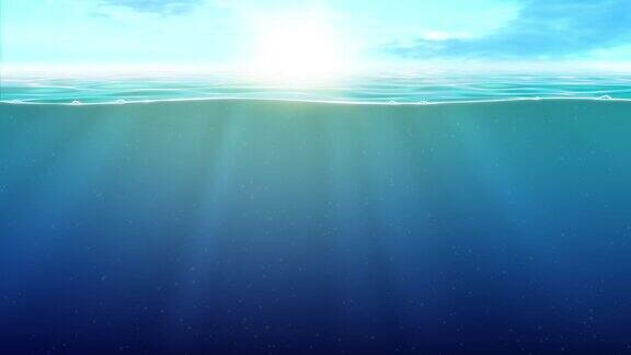 水下抽象的蓝色海洋潜水背景深海潜水概念-4K超高清60帧秒3D动画