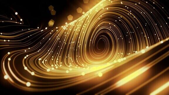 抽象的金色漩涡线与发光点可循环的背景