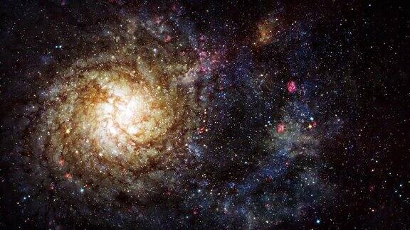 无缝循环空间探索星云天空到螺旋星系M744K3D渲染太空探索之旅通过星场飞到美丽的螺旋星系背景科幻宇宙太空飞行