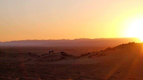 撒哈拉沙漠的游客和骆驼