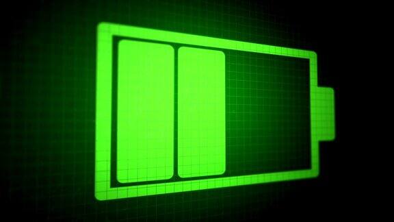 循环动画背景与充电电池图标酸绿色在黑色像素屏幕上无缝循环