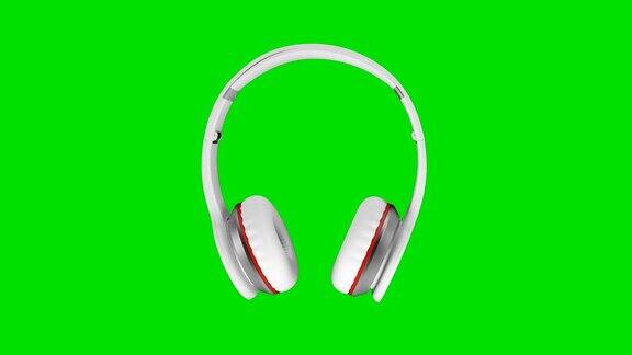 白色无线耳机隔离在绿色屏幕背景3d插图渲染