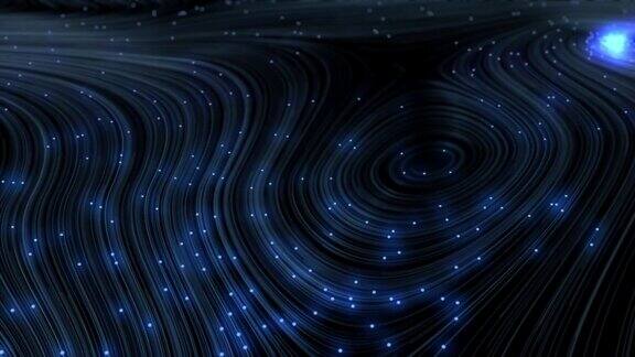 抽象蓝色漩涡线与发光点可循环的背景