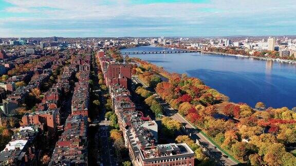 从查尔斯河到剑桥的波士顿市景鸟瞰图
