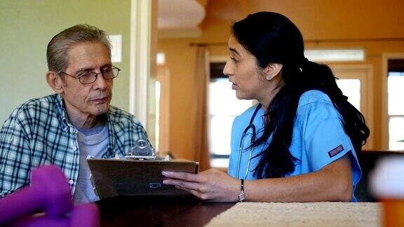 家庭护理护士审查老年病人的护理计划