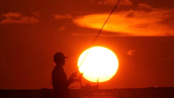 渔夫夕阳大海太阳