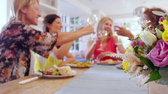 女性朋友围坐在餐桌上的晚餐派对拍摄的R3D
